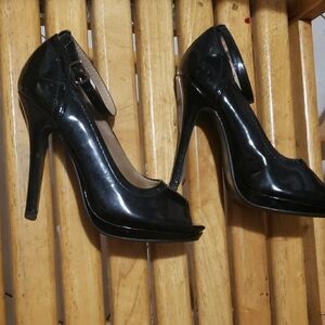 Patent Leather Black Peep Toe High Heels